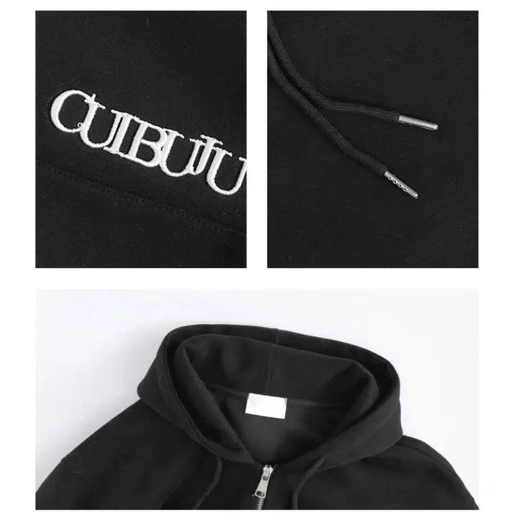 Drawstrings Zip-Up Hooded Sweatshirt