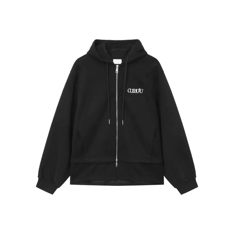 Drawstrings Zip-Up Hooded Sweatshirt