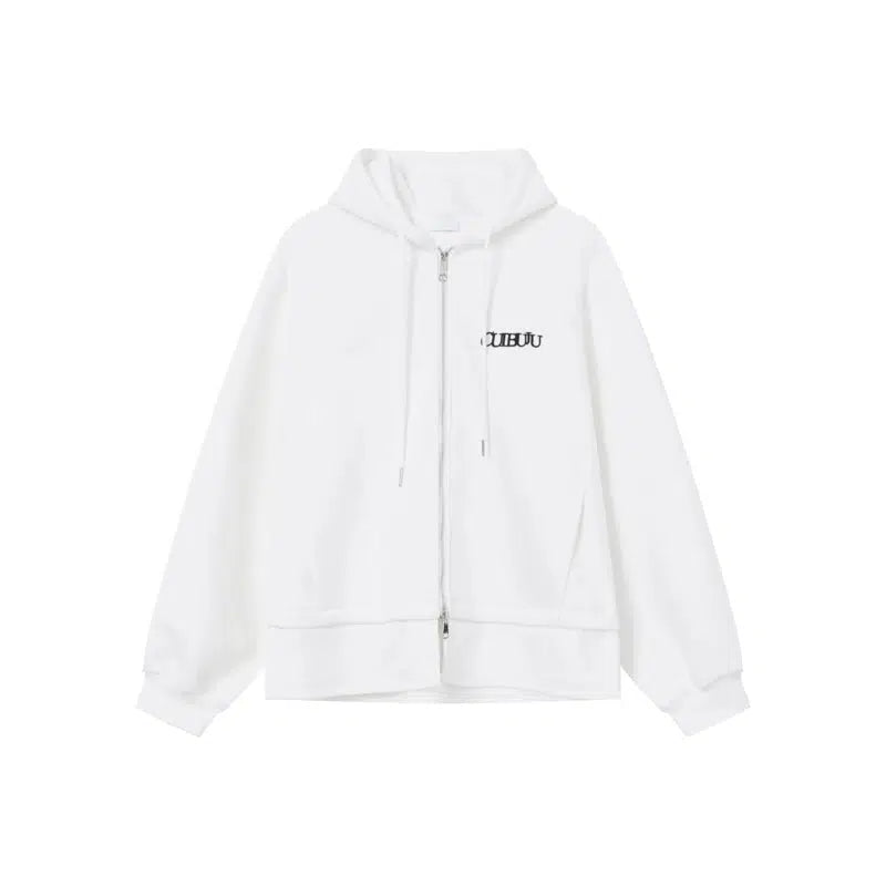 Drawstrings Zip-Up Hooded Sweatshirt