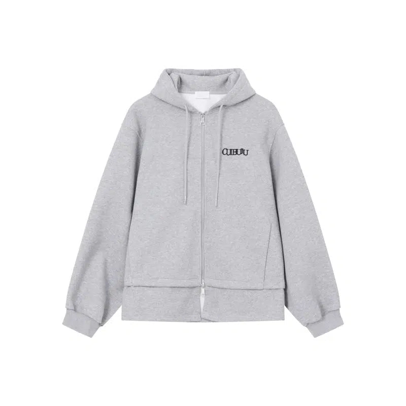 Drawstrings Zip-Up Hooded Sweatshirt