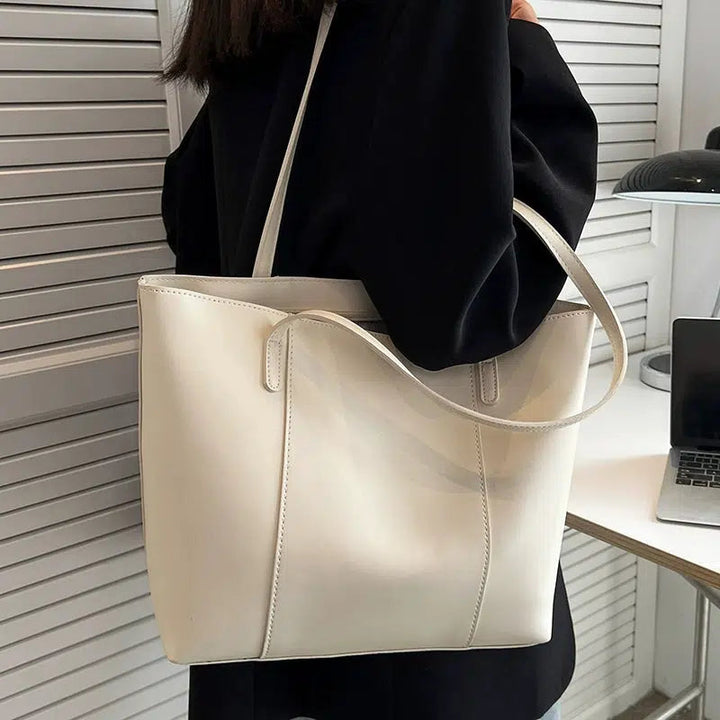 Dual Shoulder Straps Leather Tote Bag