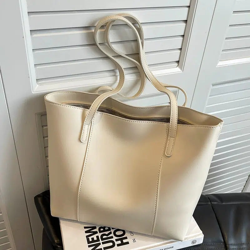 Dual Shoulder Straps Leather Tote Bag