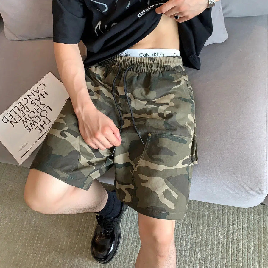 Elastic Crawstring Camouflage Shorts