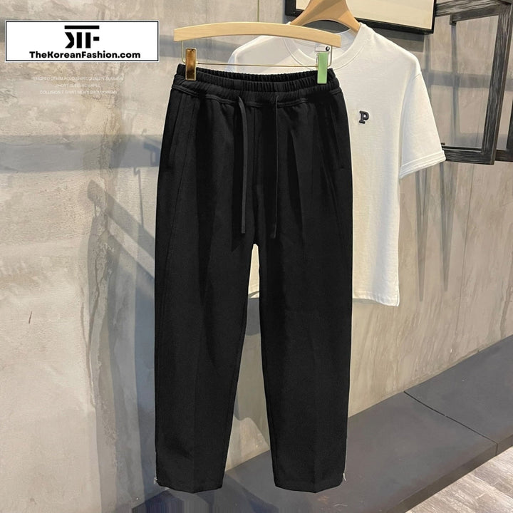 Elastic Waist Breathable Side Zip Drawstring Pants