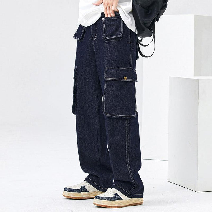 Elastic Waist Cargo Pocket Jeans Pants