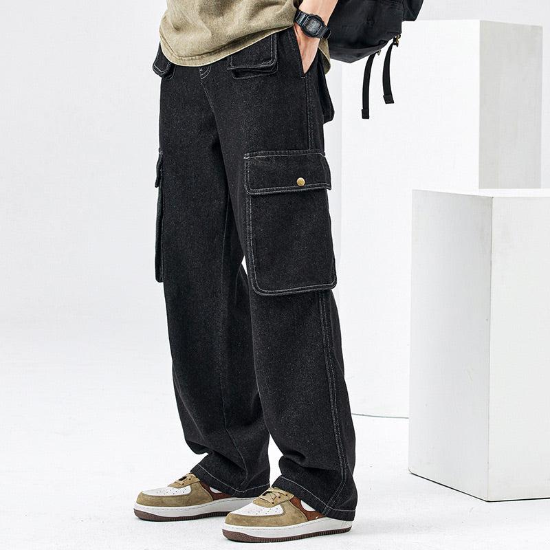 Elastic Waist Cargo Pocket Jeans Pants