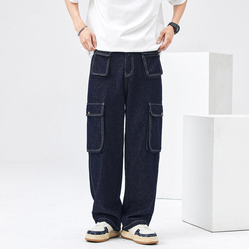 Elastic Waist Cargo Pocket Jeans Pants