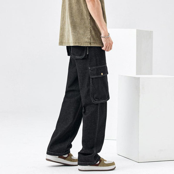 Elastic Waist Cargo Pocket Jeans Pants