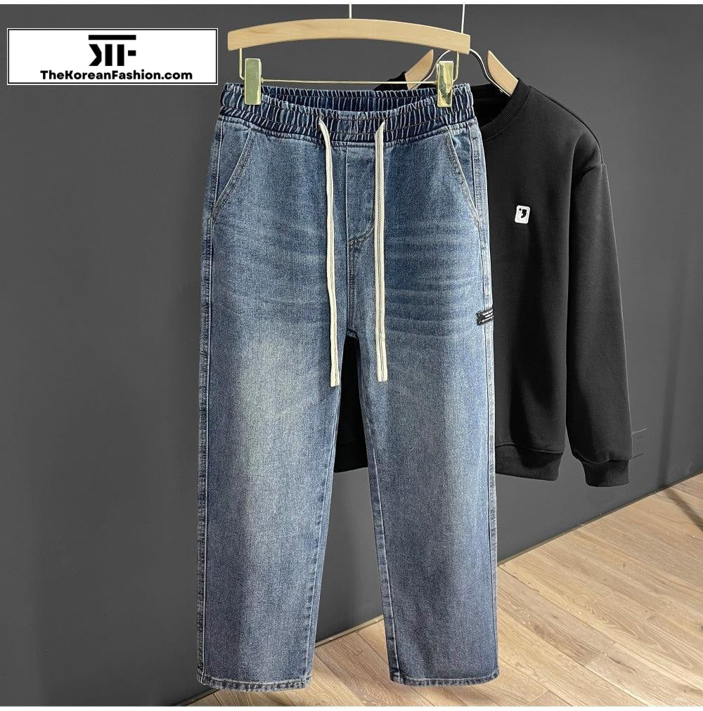 Elastic Waist Drawstring Jeans