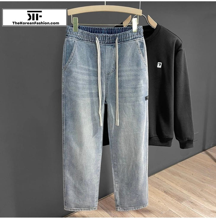 Elastic Waist Drawstring Jeans