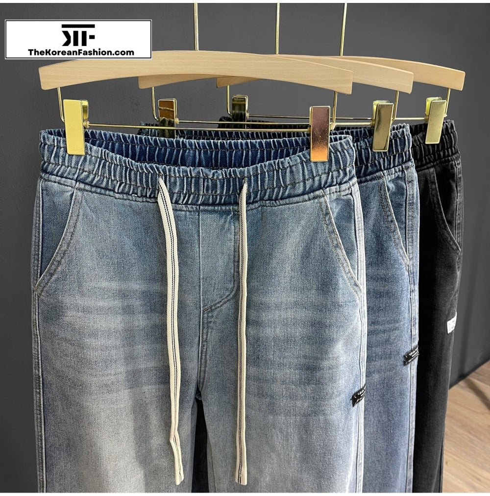 Elastic Waist Drawstring Jeans