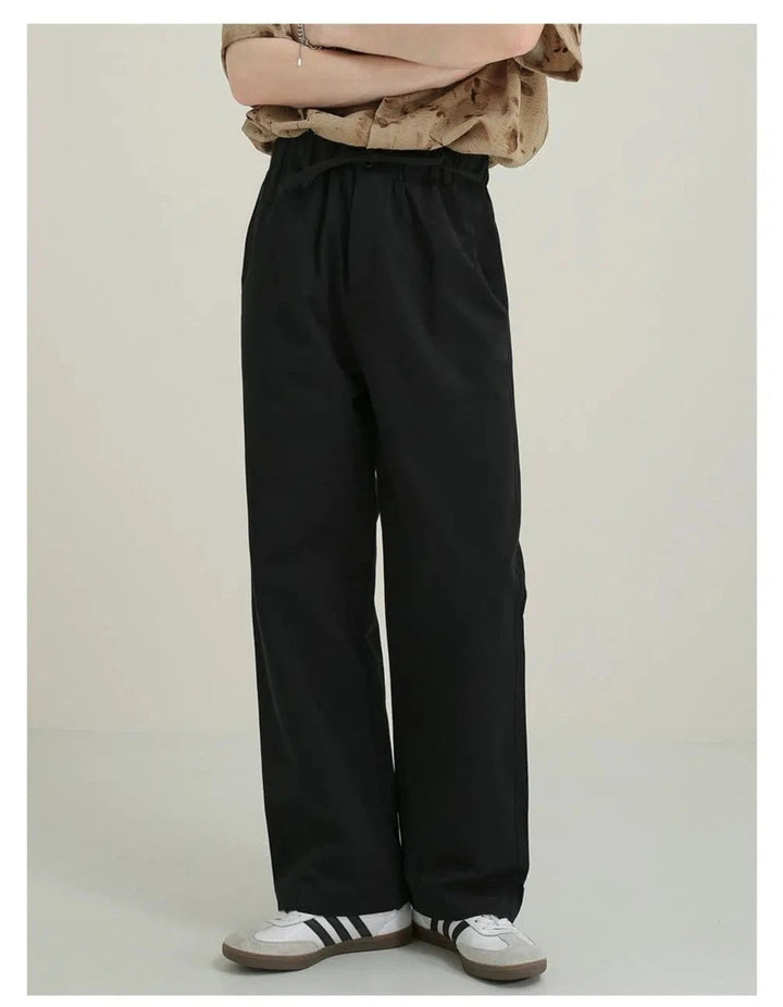 Elastic Waist Drawstring Straight Pants