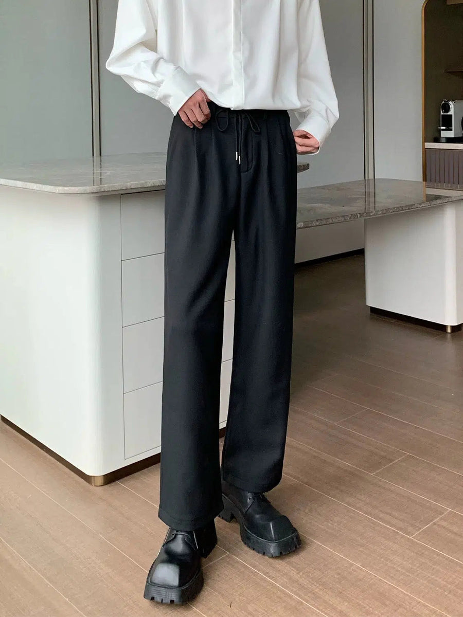 Elastic Waist Drawstring Straight-leg Pants