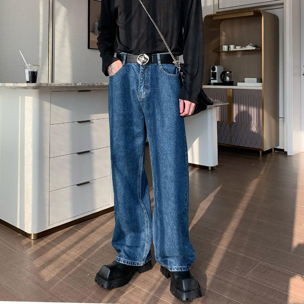 Elastic Waist Wide Leg Straight Jeans