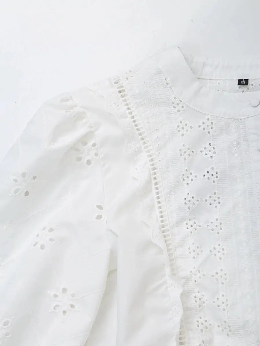 Elegant Eyelet Long Sleeve Blouse