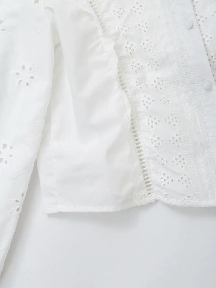 Elegant Eyelet Long Sleeve Blouse