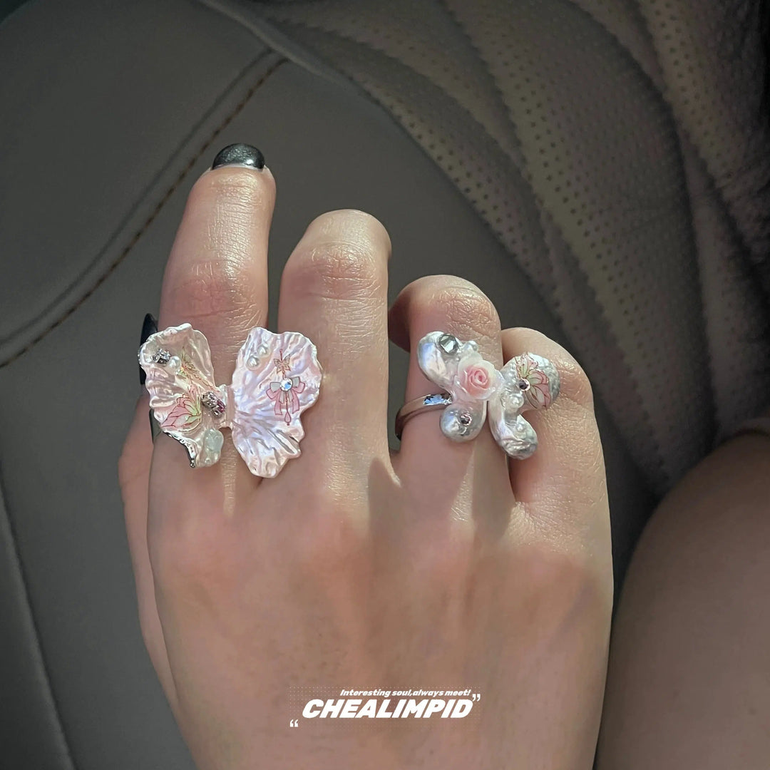 Elegant Floral Adjustable Rings Set