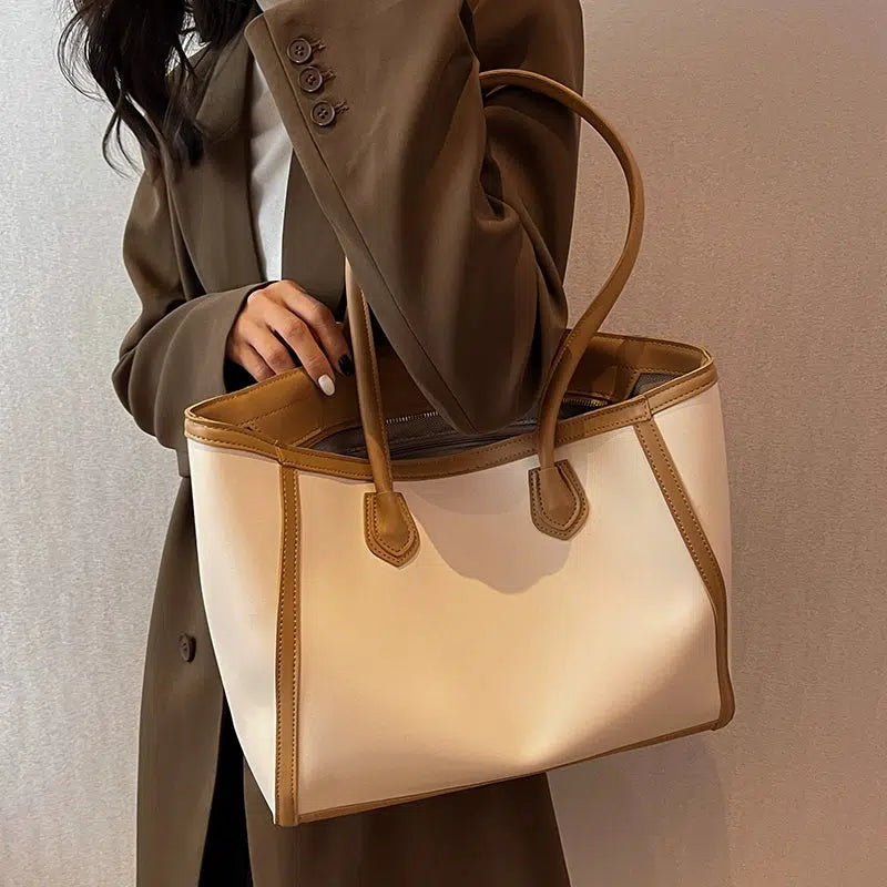 Elegant Leather Trim Tote Bag