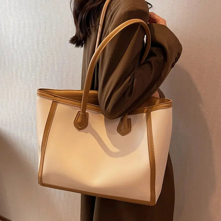 Elegant Leather Trim Tote Bag