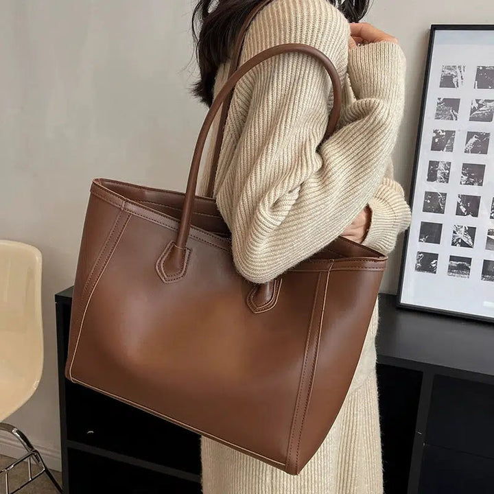 Elegant Leather Trim Tote Bag