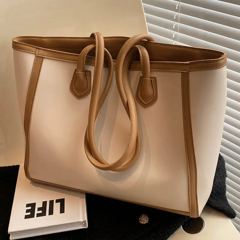 Elegant Leather Trim Tote Bag