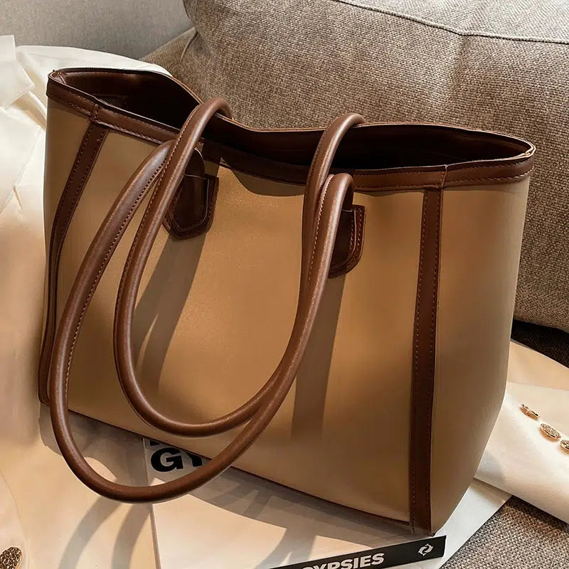 Elegant Leather Trim Tote Bag