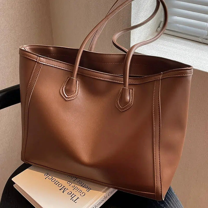 Elegant Leather Trim Tote Bag