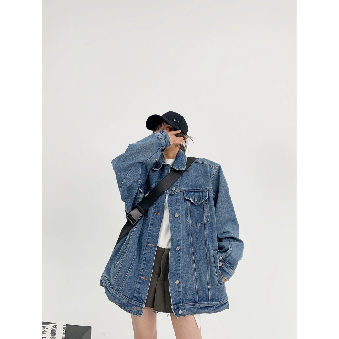 Embroidered Back Denim Oversized Coat