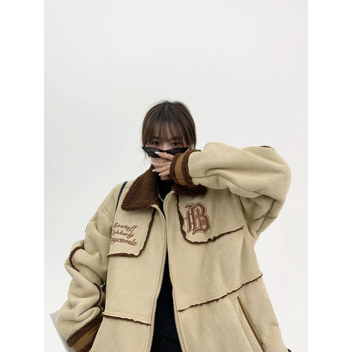 Embroidered Fleece Zip-Up Coat