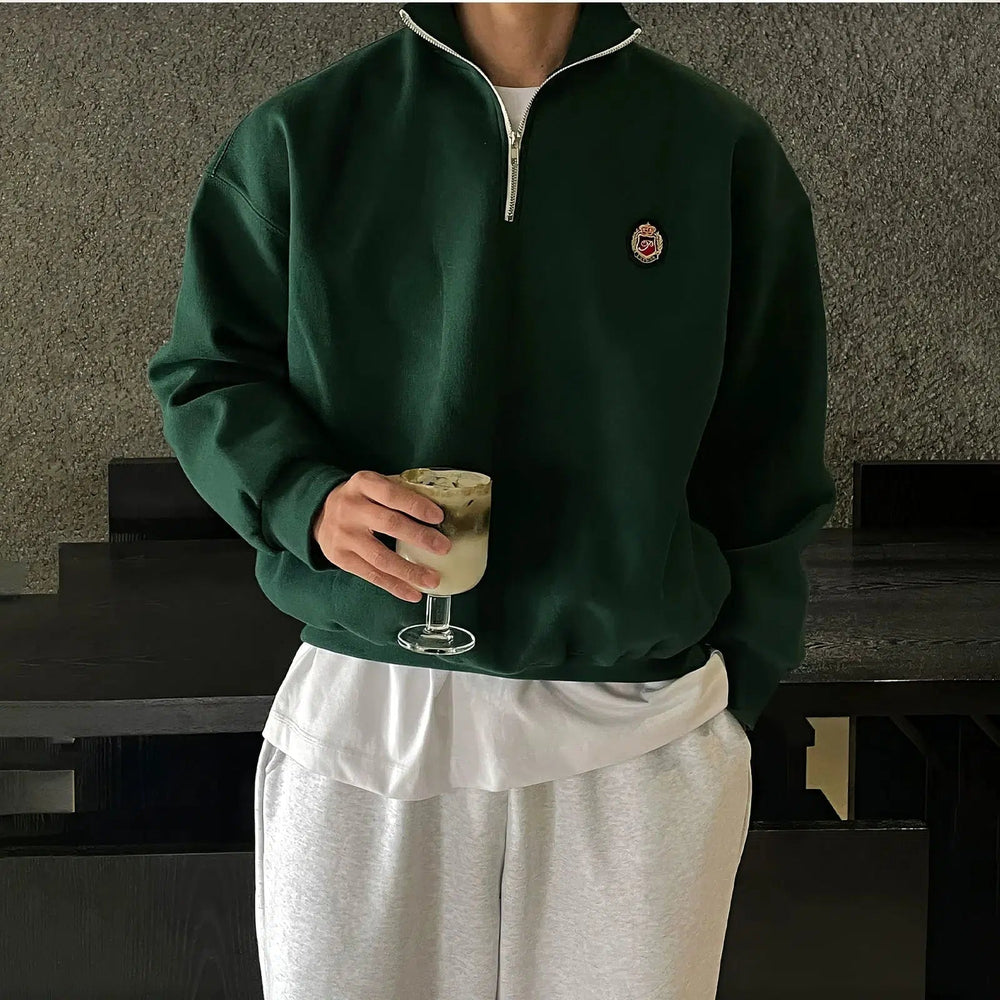 Embroidered Half Zip Lapel Sweatshirt