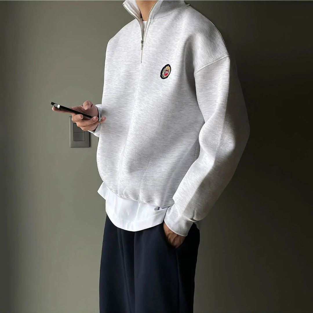 Embroidered Half Zip Lapel Sweatshirt