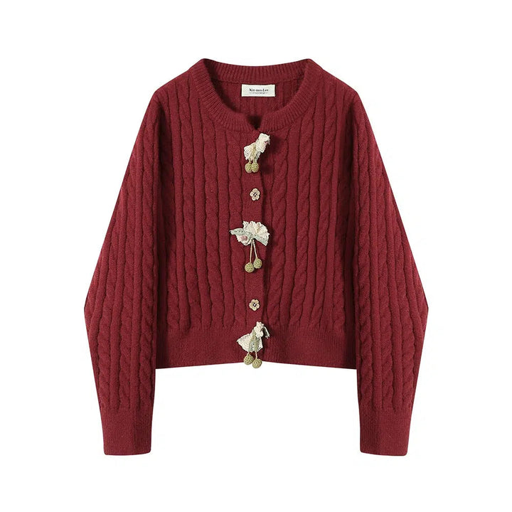 Floral Accents Embroidered Knit Cardigan