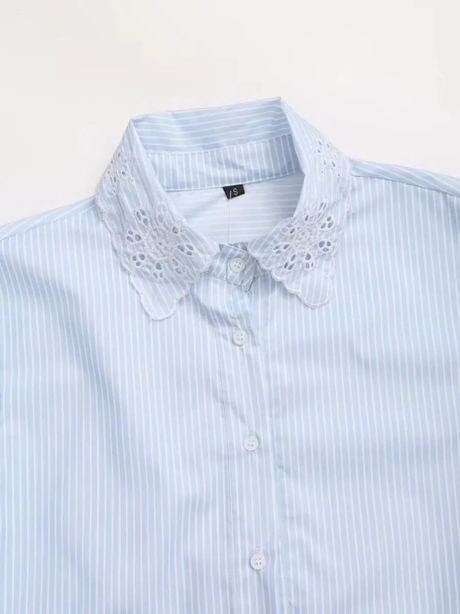 Embroidered Lace Collar Shirt