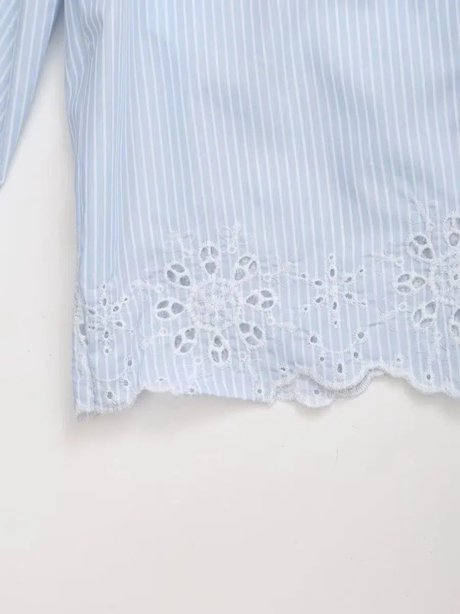 Embroidered Lace Collar Shirt