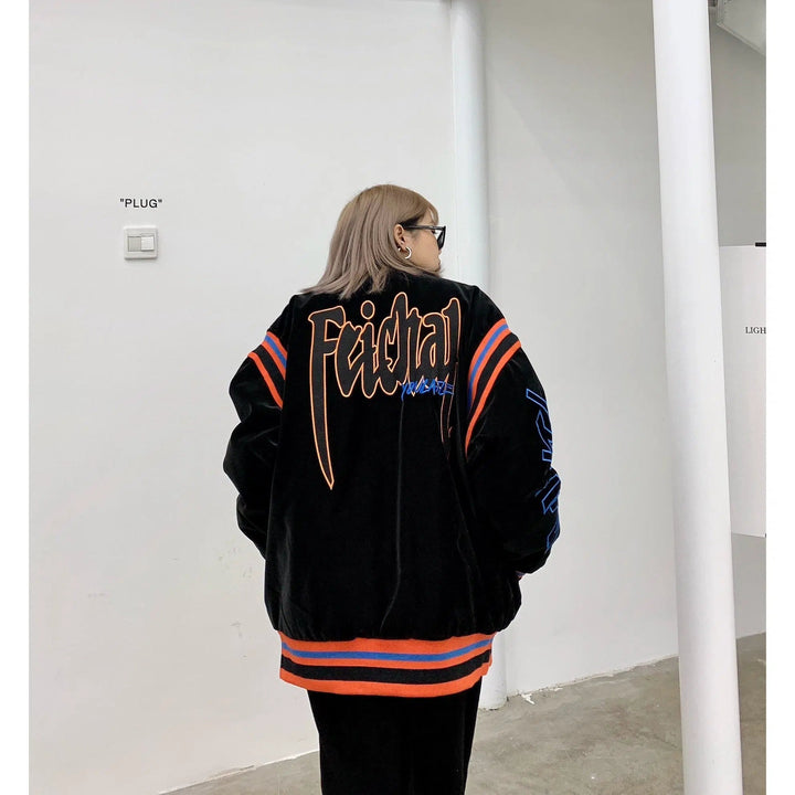 Embroidered Logo Retro Bomber Jacket