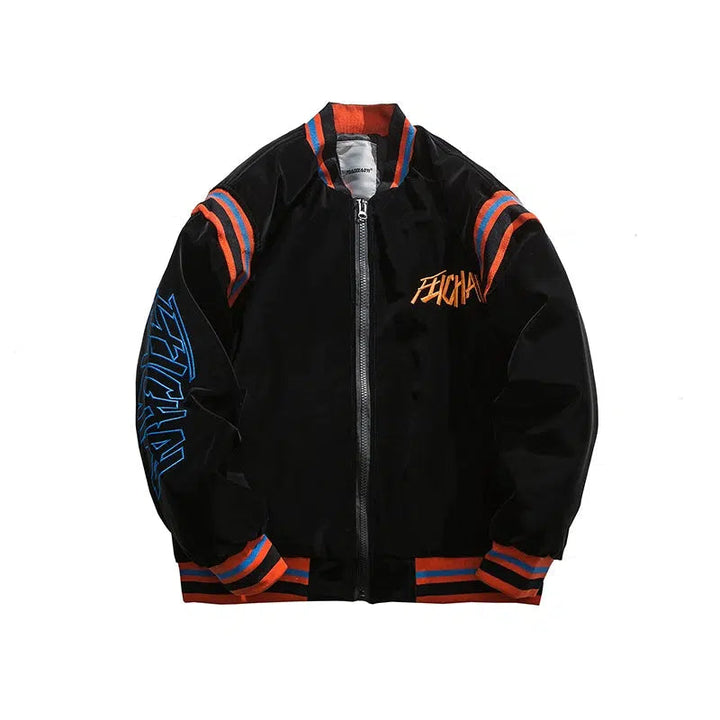 Embroidered Logo Retro Bomber Jacket