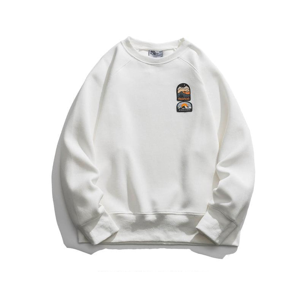 Embroidered Logo Round Neck Pullover Sweatshirt