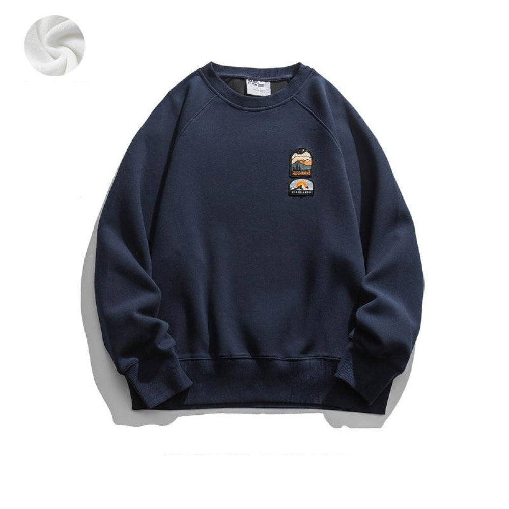 Embroidered Logo Round Neck Pullover Sweatshirt