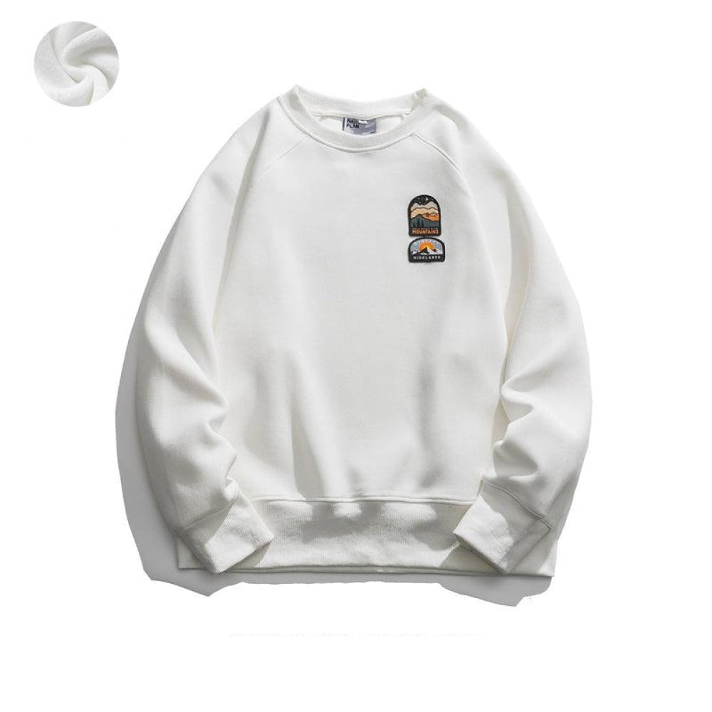 Embroidered Logo Round Neck Pullover Sweatshirt