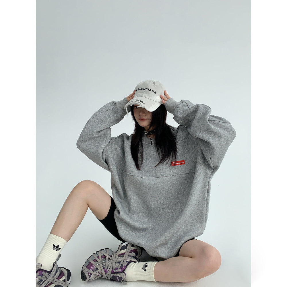 Embroidered Patch Oversized Sweatshirt