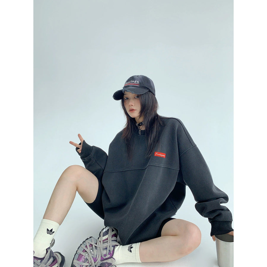 Embroidered Patch Oversized Sweatshirt