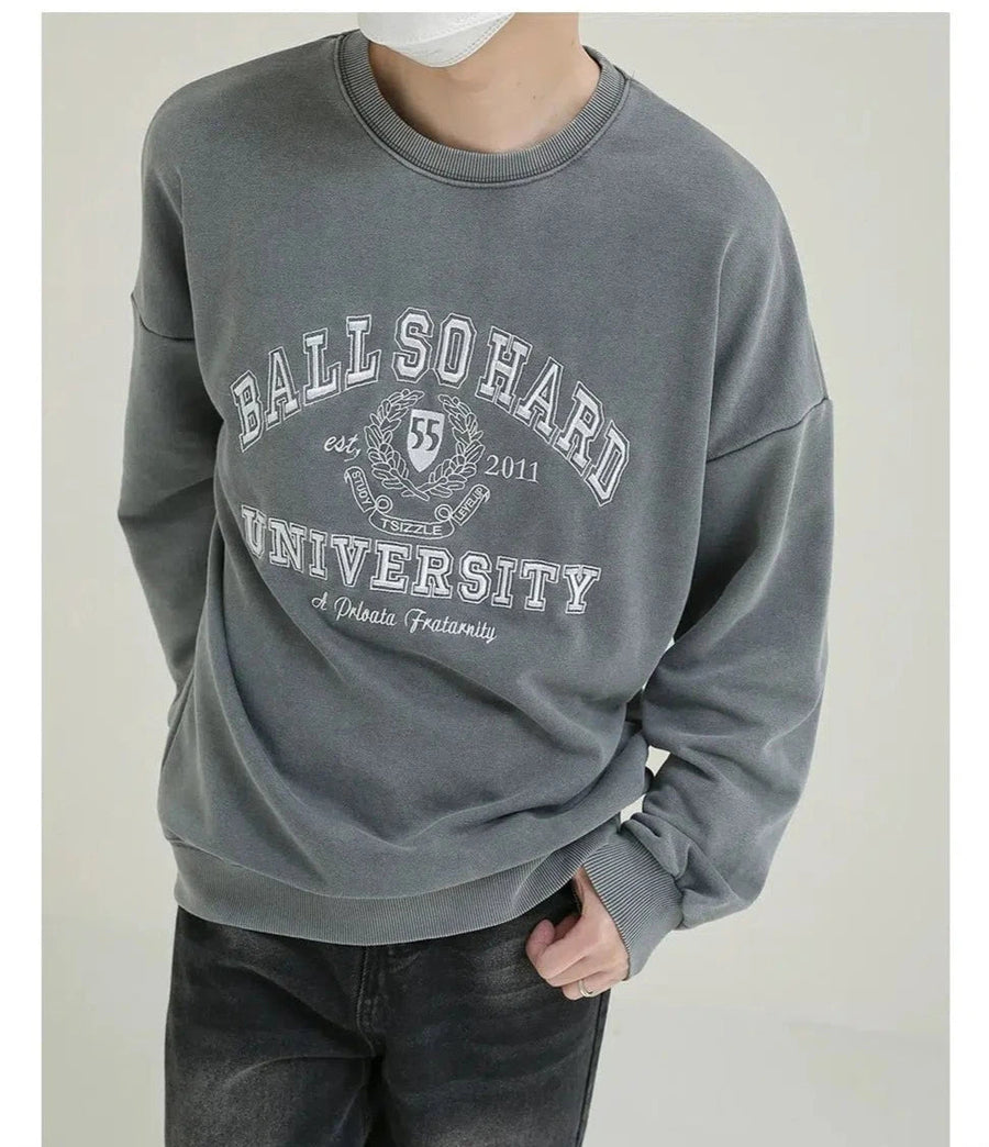 Embroidered Text Print Pullover