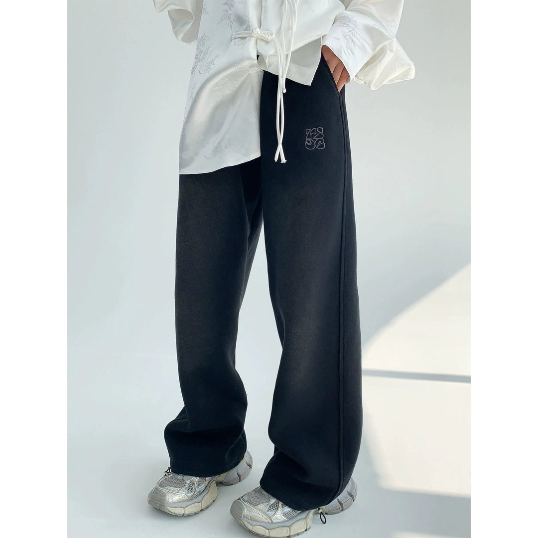 Embroidered Wide-Leg Sport Pants