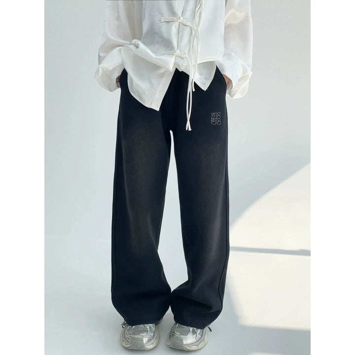 Embroidered Wide-Leg Sport Pants