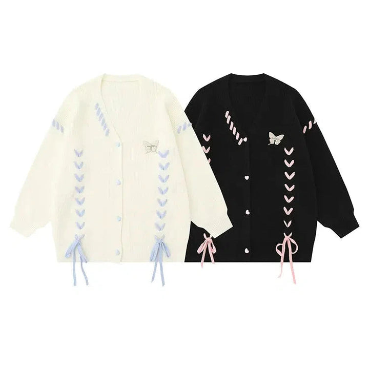 Embroidery Button Closure Knit Cardigan