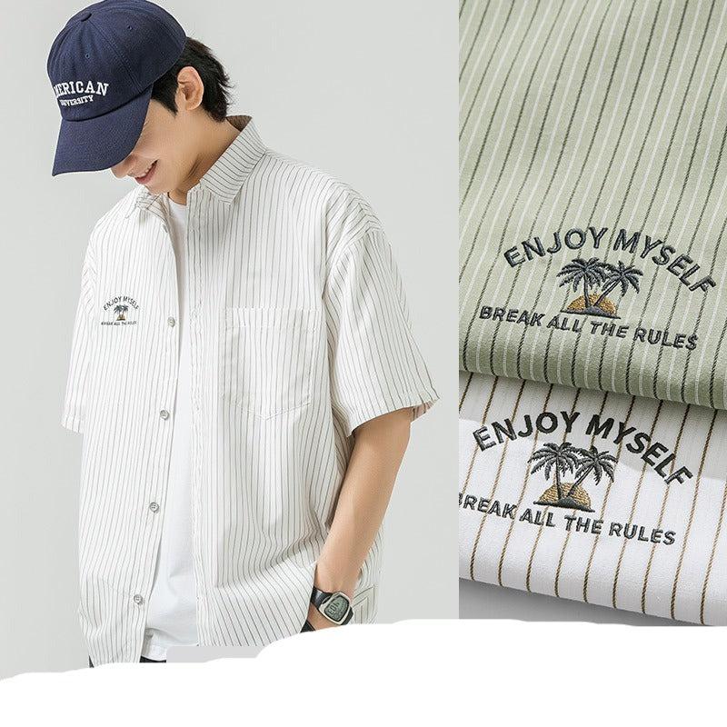 Embroidery Lapel Striped Shirt