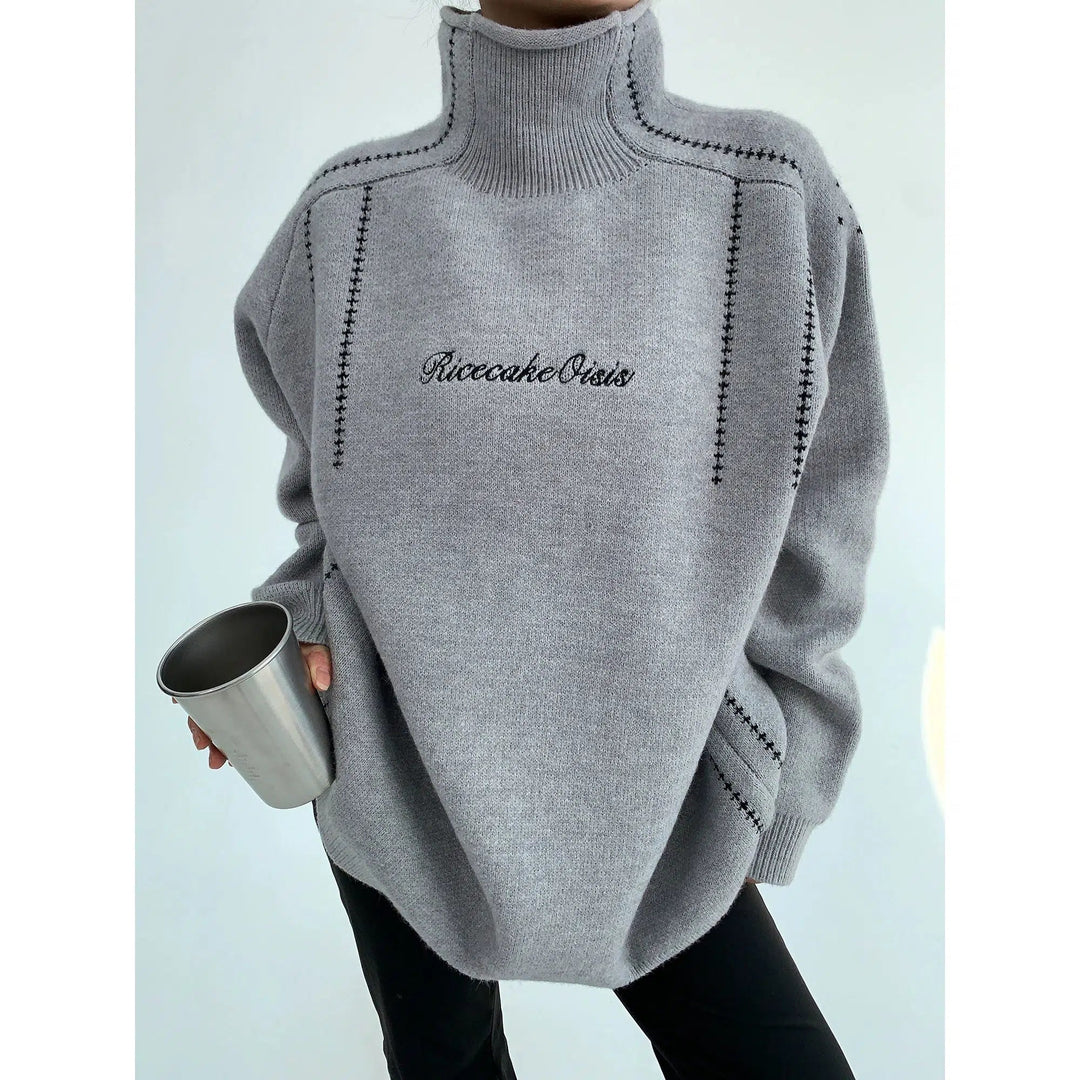 Embroidery Oversized High-Neck Sweatshirt