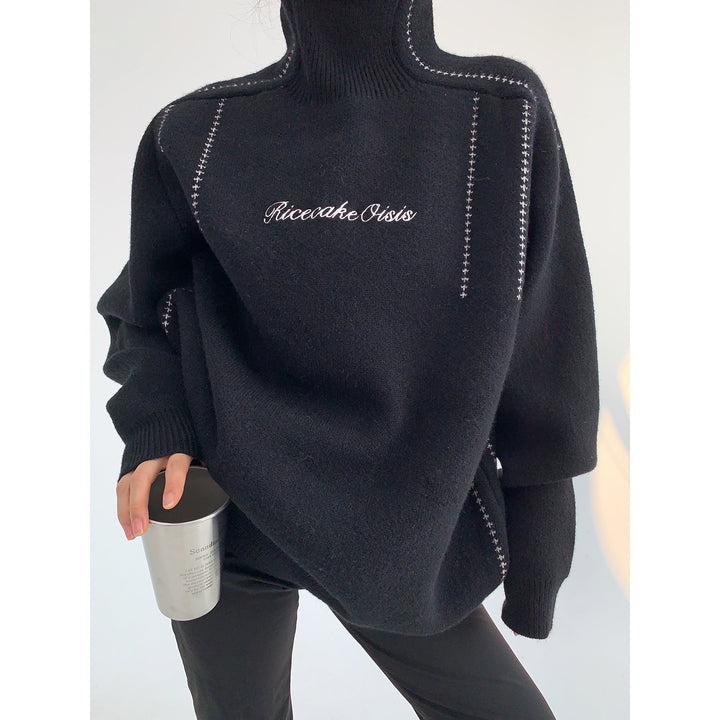 Embroidery Oversized High-Neck Sweatshirt