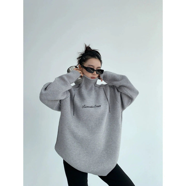 Embroidery Oversized High-Neck Sweatshirt