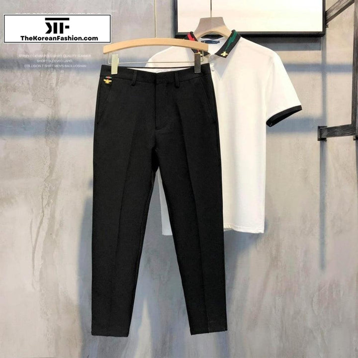 Embroidery Slim Casual Suit Pants